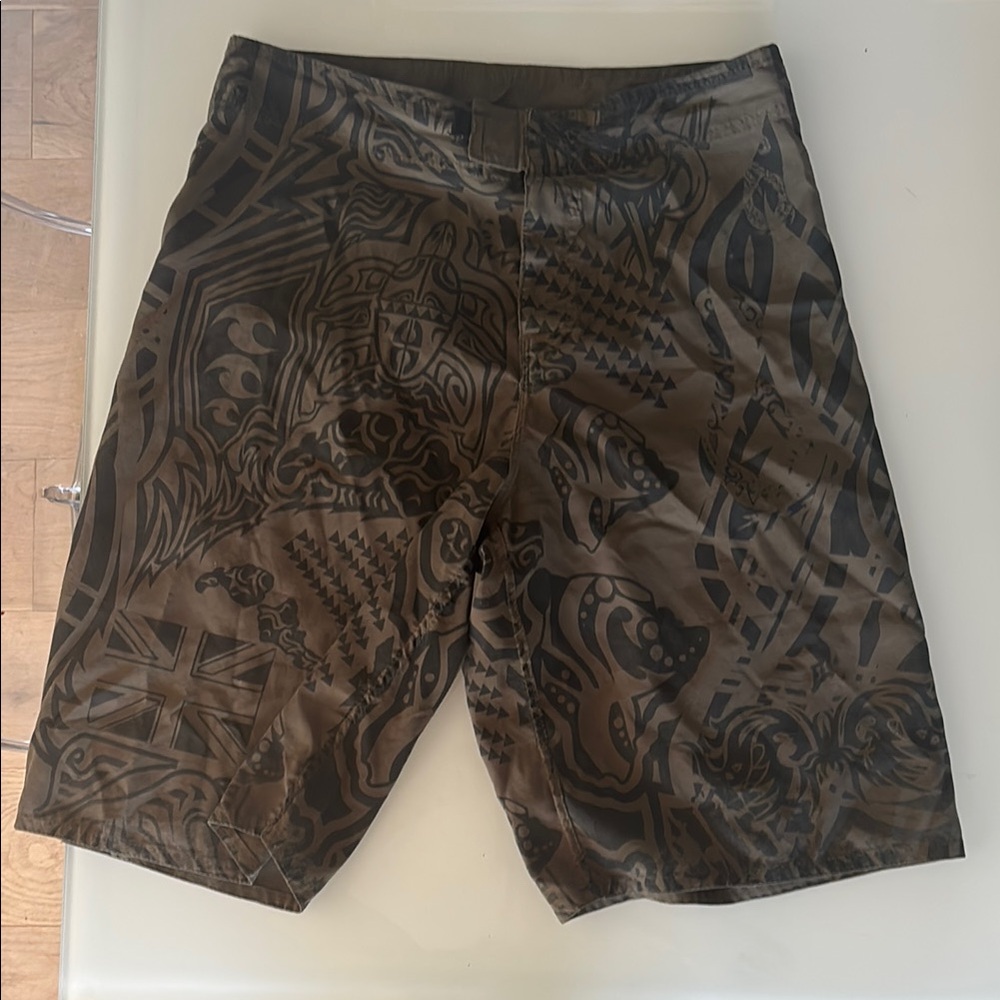 Hamakua Men’s Board shorts olive green Hawaiian pattern size 32